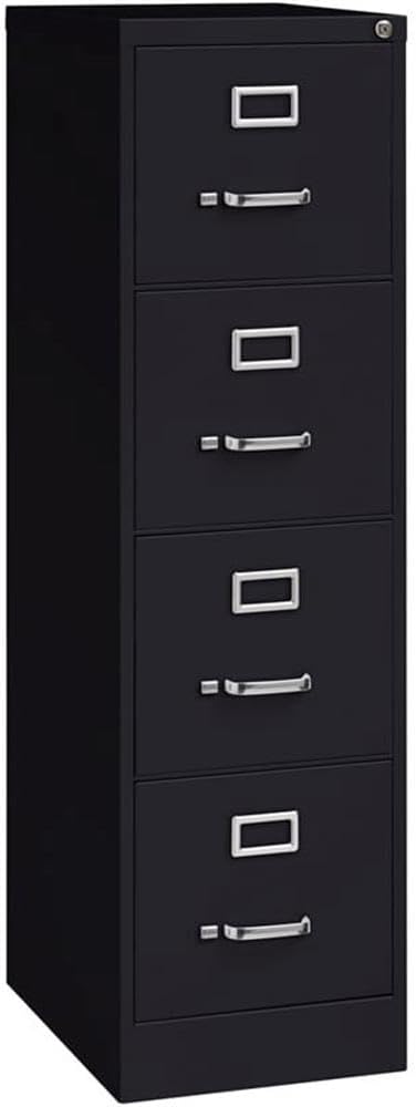 Scranton & Co 4 Drawer Metal Vertical File Cabinet with Lock, 22" Deep, Letter Size, Home/Office, Preassembled, Commercial Grade, Black Finish-DeskLoop Office