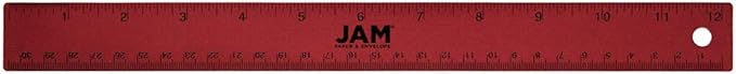 JAM PAPER Strong Aluminum Ruler - 12 Inch - Metal Ruler with Non-Skid Cork Backing - Red Metallic - Sold Individually-DeskLoop Office