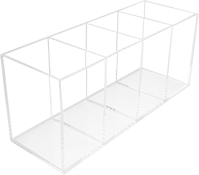 QPEY Acrylic Pen Holder 4 Compartments, Cosmetic Brush Storage Box by QPEY