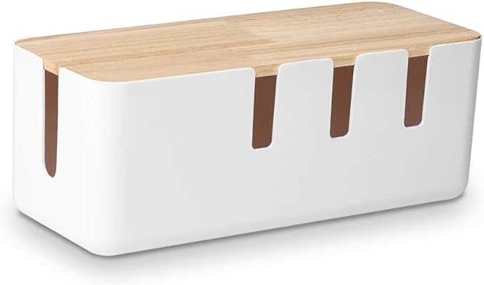 Cable Management Box by Baskiss, Wood Lid, Wire Organizer by Baskiss