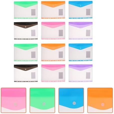 Clear Plastic Document Envelopes, 12 Pack, 6 Colors, Button Closure, - Image 9