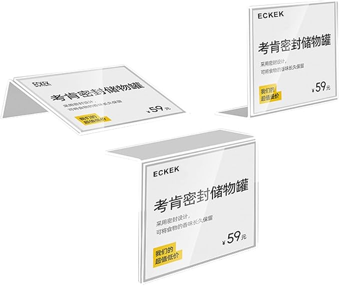 Self Adhesive Label Holder Acrylic Price Tag Displays Sign Holder L-Shape Table - Image 2