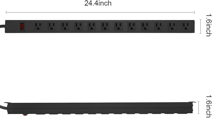 HHSOET Aluminum Wall Mount Power Strip - 12 AC Outlets, 15 FT Cord, 15A 125V Switch-DeskLoop Office