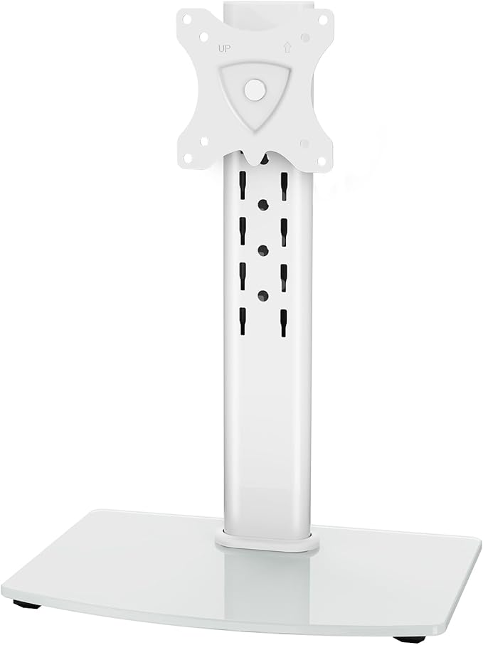MOUNT PRO Single Monitor Stand Fits Max 32 inch Screen, Free-Standing Computer Desk Stand, Display Mount with Height Adjustable, Swivel, Tilt, Rotation, VESA Monitor Stand 100x100, White-DeskLoop Office