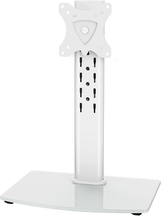 MOUNT PRO Single Monitor Stand Fits Max 32 inch Screen, Free-Standing Computer Desk Stand, Display Mount with Height Adjustable, Swivel, Tilt, Rotation, VESA Monitor Stand 100x100, White-DeskLoop Office
