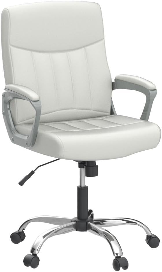 CLATINA Office Computer Desk Chair Executive Mid Back Chair Comfortable Ergonomic Managerial Chair Adjustable PU Leather Home Office Desk Chair Swivel, White 2PK-DeskLoop Office