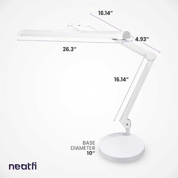 Neatfi Ultra 3,500 Lumen LED Desk Lamp, Color Correlated Temperature, 3 Light Modes, Dimmable, 45W, 26 Inch Wide Metal Shade, 540 SMD LEDs (CCT with Base, White)-DeskLoop Office