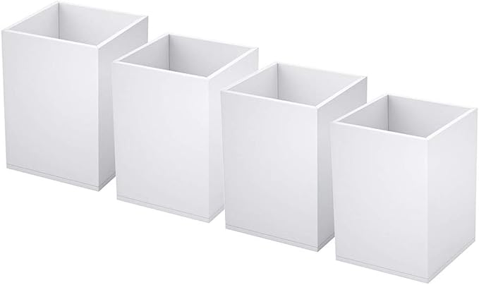 NIUBEE White Acrylic Pen Holder 4 Pack, Desktop Pencil Cup Stationery Organizer by NIUBEE