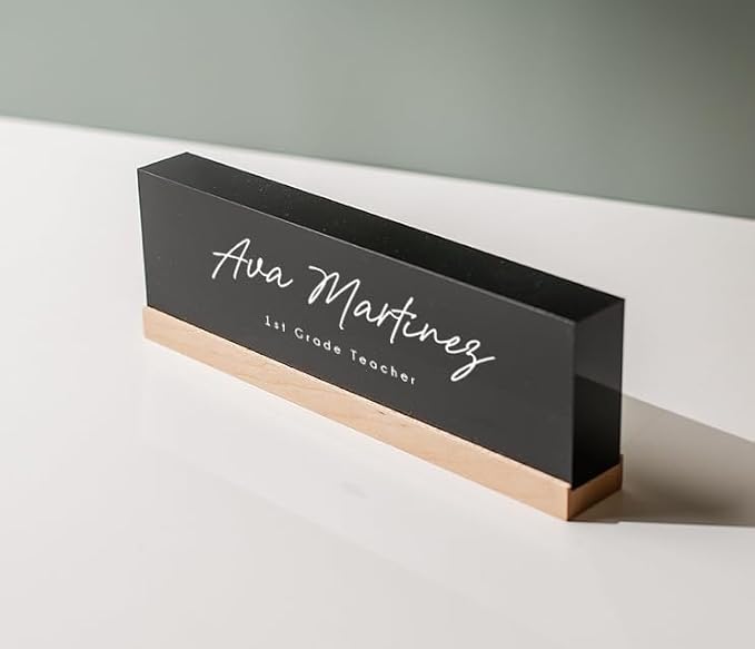 Personalized Acrylic Name Block w/Wooden Base by Muuyun