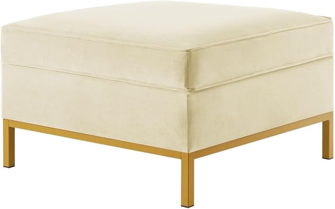 24KF Large Velvet Ottoman - Padded Cushion Foot Rest for Living Room - Cream-DeskLoop Office