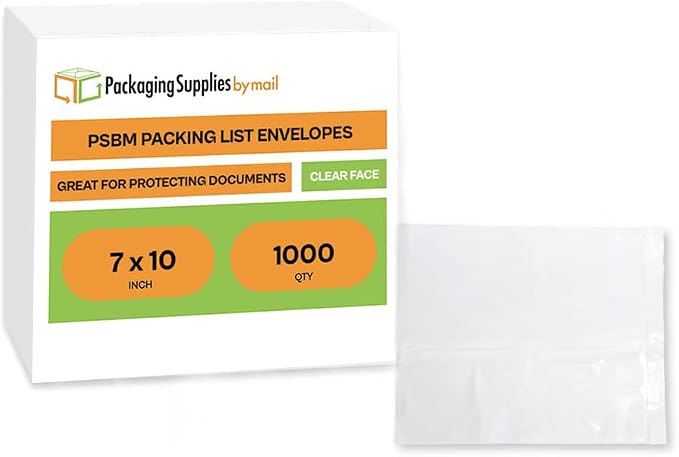 PSBM 1000 PCS 7 x 10 Inch Clear Blank Packing List Envelopes, Shipping - Image 2