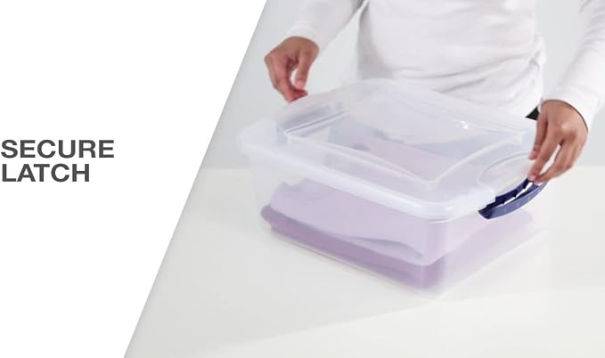 66 Qt Storage Bins 6-Pack, Secure Blue Latches, Recessed Stacking, 66Qt Capacity - Image 2