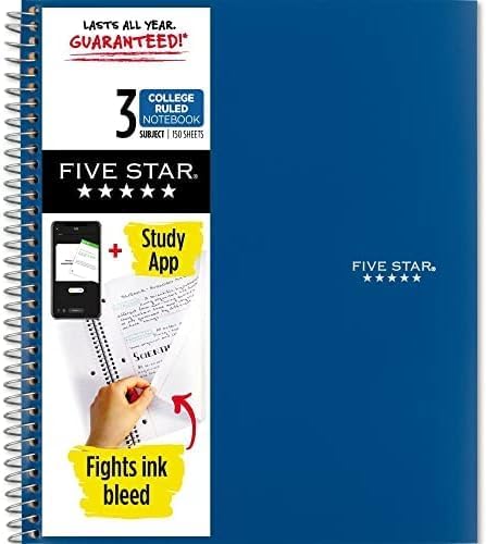 Five Star Spiral Notebook + Study App, 3 Subject, College Ruled Paper, 8.5" x by FiveStar