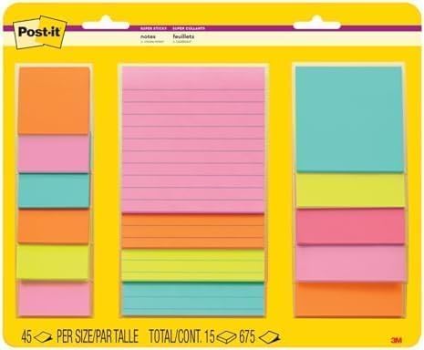 Post-it Super Sticky Notes Multi-Size Supernova Neons | Lined | Double Sticking by Unknown