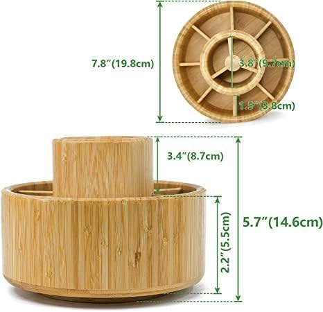 VaeFae Bamboo Pen Holder Organizer, 360° Rotating Art Supply Organizer, Desktop Storage for Marker Pens, Colored Pencil, Art Brushes, etc.-DeskLoop Office