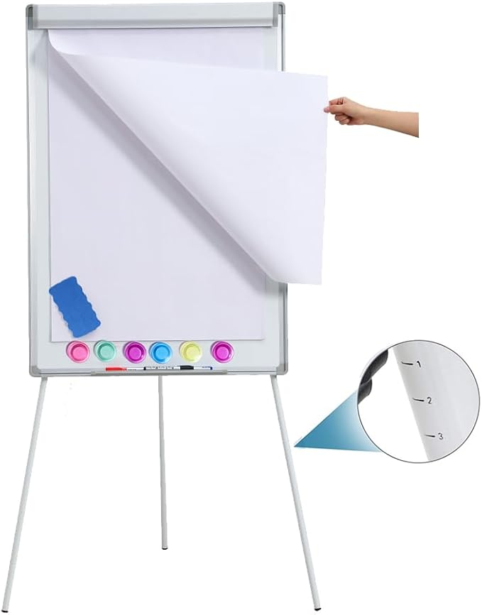 40"x28" Magnetic Dry Erase Board Easel Stand - Adjustable Height Tripod Whiteboard | Includes Flipchart Pad, 6 Magnets & Eraser | Portable Presentation Board for Office, School,White Frame-DeskLoop Office
