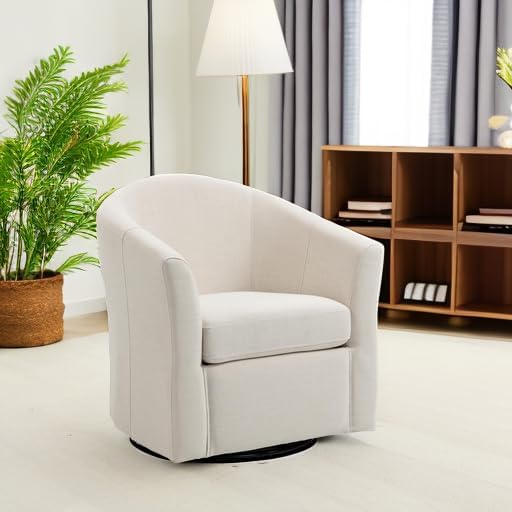 UIXE 360° Swivel Barrel Accent Chairs Set of 2, Modern Round Arm Chair Upholstered Club Armchair, Single Sofa Seating in Fabric for Living Room, Bedroom (Beige)-DeskLoop Office