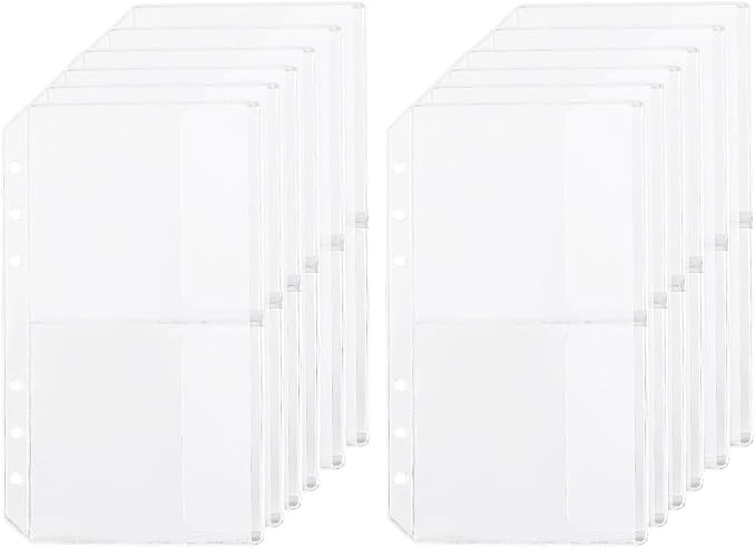 24 Pockets 12 Pack A6 Cash Binder Envelopes Clear Zipper Binder Pocket 6 Rings by SOFPLATE