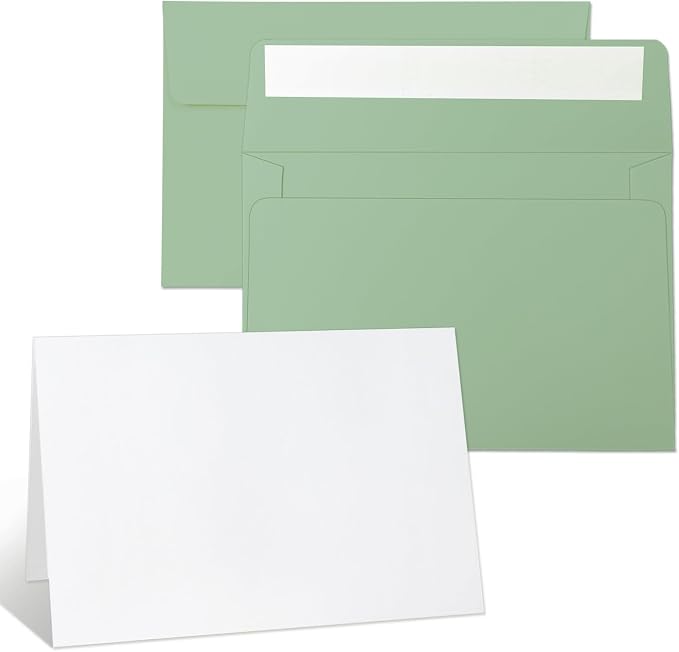 44 Pack Blank Cards and Sage Green Envelopes 4x6, Self-Seal A4 Envelopes by YINUOYOUJIA