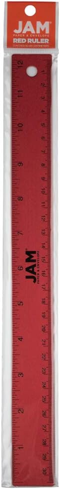 JAM PAPER Strong Aluminum Ruler - 12 Inch - Metal Ruler with Non-Skid Cork Backing - Red Metallic - Sold Individually-DeskLoop Office