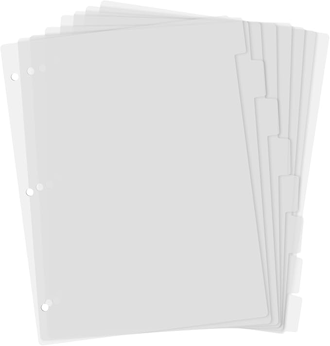 3 Ring Frosted Transparent Binder Dividers, 8 Tab Clear Dividers, A4 Size by KALIONE