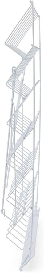 Displays2go Wire Magazine Rack with 6 Open Tiers, Holds Both Magazines and Brochures, Includes Sign Channel at the Front - White Wire-DeskLoop Office