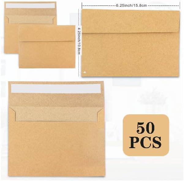 50Packs A4 Kraft Envelopes 4x 6 Inch Card Envelopes, Self Seal - Image 2