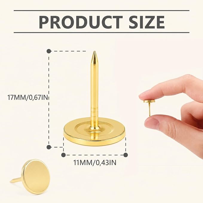 100Pcs Gold Metal Thumb Tacks Heavy Duty Flat Head Push Pins Upholstery Tacks - Image 2