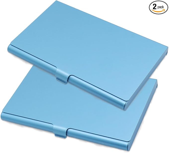 2-Pack Blue Aluminum Business Card Holder Slim Flip Pocket Case | aluminum by Joyangy