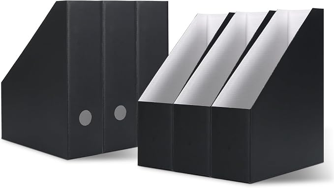 Rempry Magazine File Holders Black Set of 6, Foldable Cardboard Document by Rempry