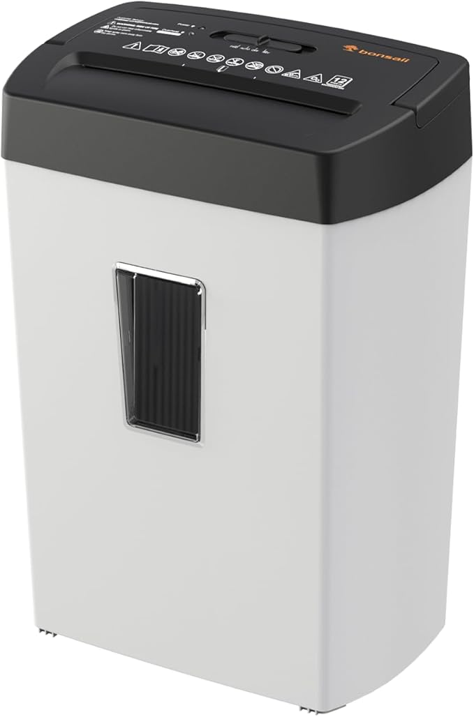 Bonsaii 12-Sheet Cross Cut Shredder, P-4 High Security, 5.5 Gal, Heavy Duty for Home Office, Shreds Paper, Credit Card, Mail, Staples, with Transparent Window, White & Black (C275-A)-DeskLoop Office