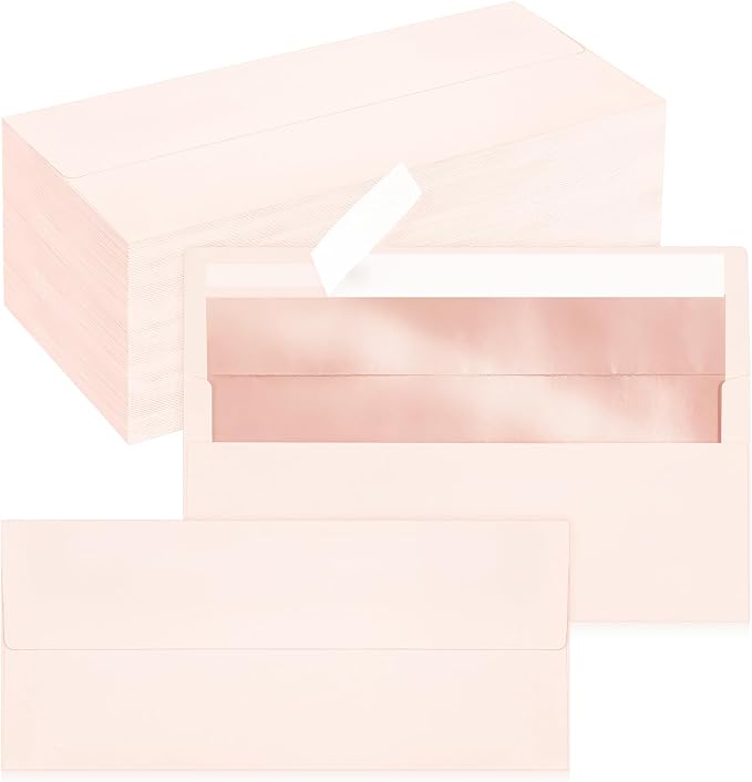 200 Pack #10 Business Envelopes, Self Seal Standard Blush Pink Envelopes by QIKSION