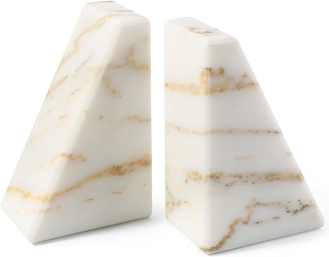Karibiber Marble Bookends for Heavy Books, Calacatta Decorative Book Ends for by Karibiber