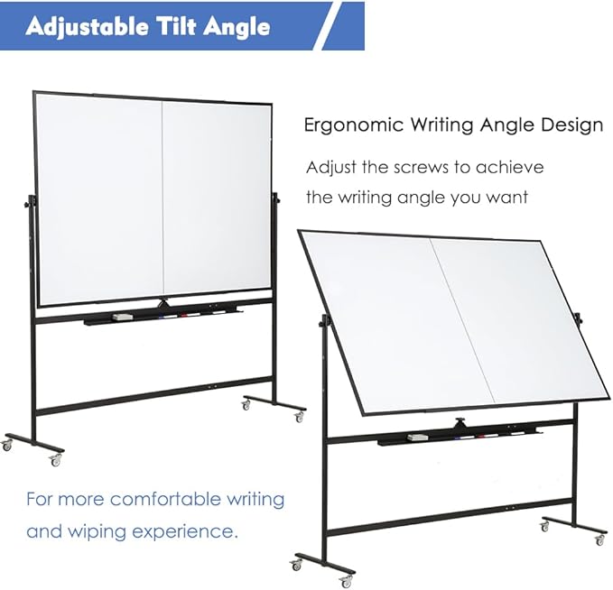 Large Magnetic Mobile Whiteboard 96"x48", Rolling Double Sided Stand Whiteboard on Wheels, Reversible Adjustable Height/Angle Dry Erase Board 8' x 4' Easel White Board for Office Classroom, Black-DeskLoop Office