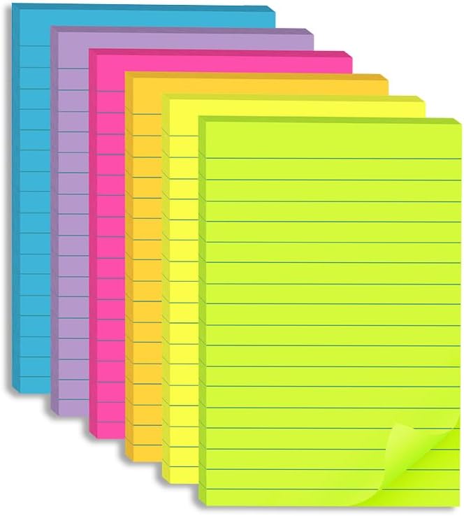 Lined Sticky Notes 4x6 in, Large Notepads by Kozerite