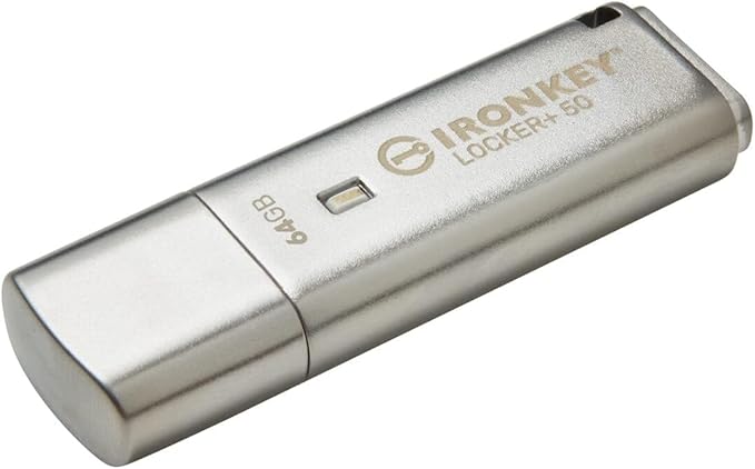Kingston Ironkey Locker+ 50 64GB Encrypted USB Flash Drive | USB 3.2 Gen 1 | XTS-AES Protection & TAA Compliant | Multi-Password Security Options | Automatic Cloud Backup | Metal Casing | IKLP50/64GB-DeskLoop Office