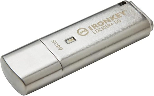 Kingston Ironkey Locker+ 50 64GB Encrypted USB Flash Drive | USB 3.2 Gen 1 | XTS-AES Protection & TAA Compliant | Multi-Password Security Options | Automatic Cloud Backup | Metal Casing | IKLP50/64GB-DeskLoop Office
