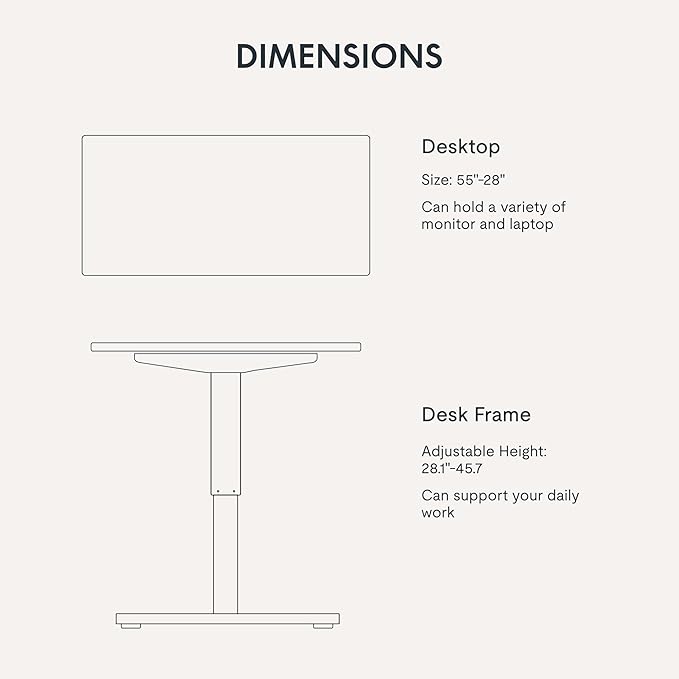 FLEXISPOT EN1 One-Piece Standing Desk, 55 x 28 Electric Height Adjustable Sit Stand Desk for Home Office (White Frame + 55" Rustic Top, 2 Packages)-DeskLoop Office