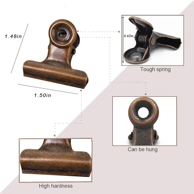 Bulldog Clips with Hole for Push-pin, Paper File Clips with Strong Spring - Image 3