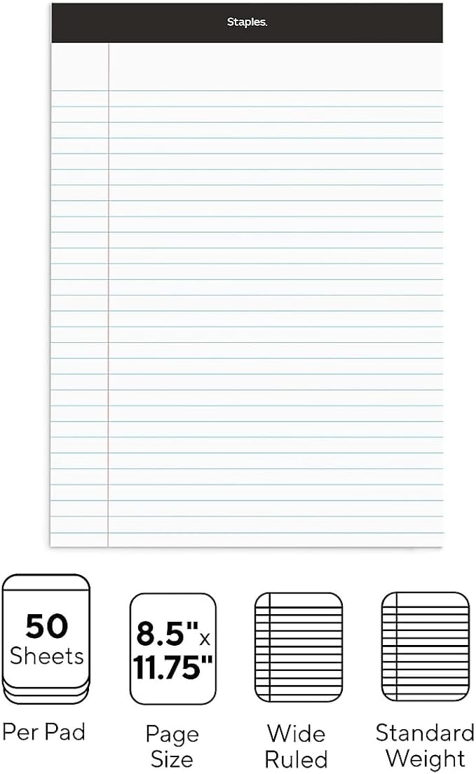 STAPLES Notepads, 8.5” x 11.75”, Wide Ruled, 50 Sheets/Pad - Image 2