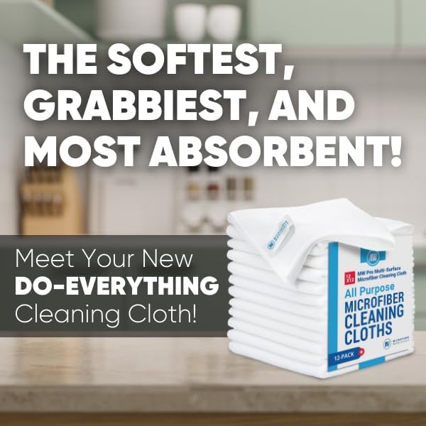 12" x 12" MW Pro Multi-Surface Microfiber Cleaning Cloths | White - 12 Pack | Premium Microfiber Towels for Cleaning Glass, Kitchens, Bathrooms, Automotive, Supplies & Products-DeskLoop Office
