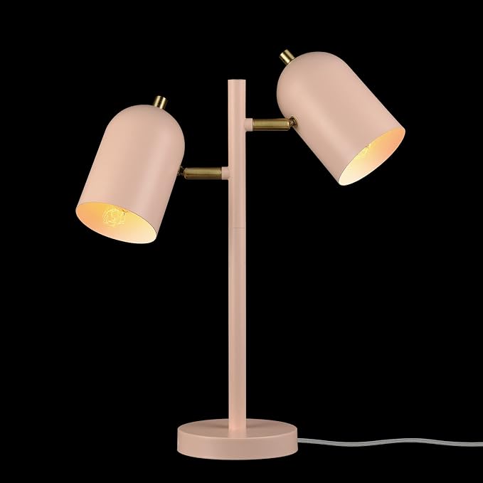 Globe Electric 30290 19" 2-Light Desk Lamp, Matte Pink, Brass Accents, 2.1A USB - Image 2