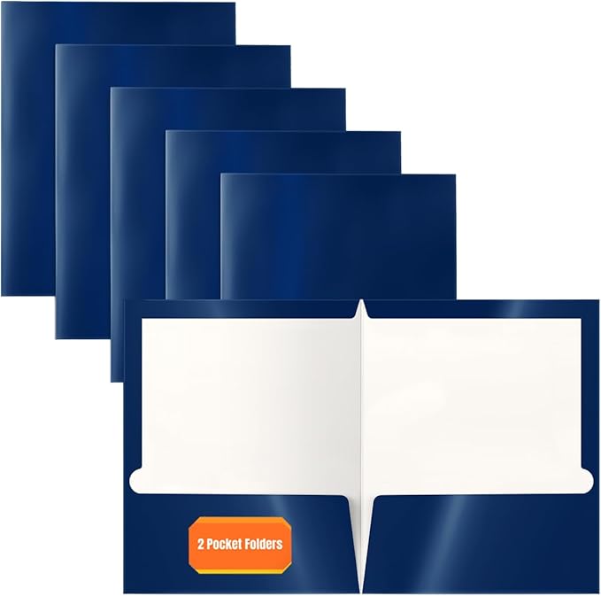Better Office Products 2 Pocket Glossy Laminated Navy Blue Paper Folders by BetterOfficeProducts