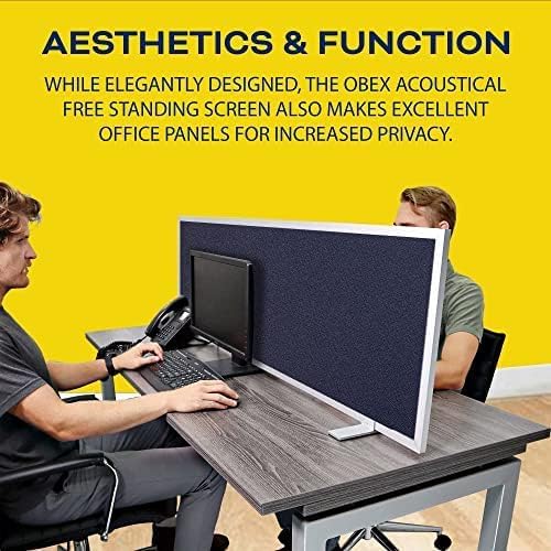 OBEX Acoustical Free Standing Privacy Screen, Cubicle Accessories Desk Privacy Panel, Desk Dividers for Office, Office Furniture Partitions Portable Sound Proof Dividers, 24" x 48", Slate-DeskLoop Office