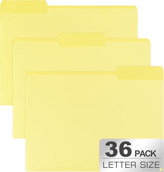 36 Packs Colored File Folders, 1/3 Cut Tabs File Folder, Lemon Yellow File by Unknown
