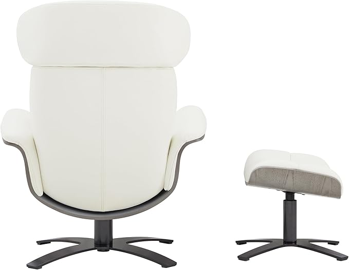 CHITA Genuine Leather Reclining Swivel Chair with Adjustable Headrest and Ottoman for Living Room, White-DeskLoop Office