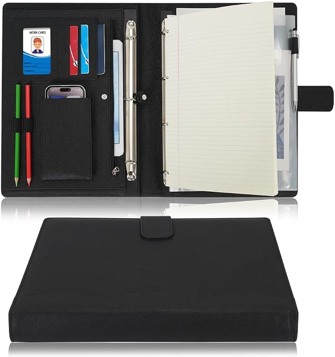 Wonderpool A4 PU Leather 3 & 4 Ring Holder Writing Portfolio Multi Document Case by Wonderpool