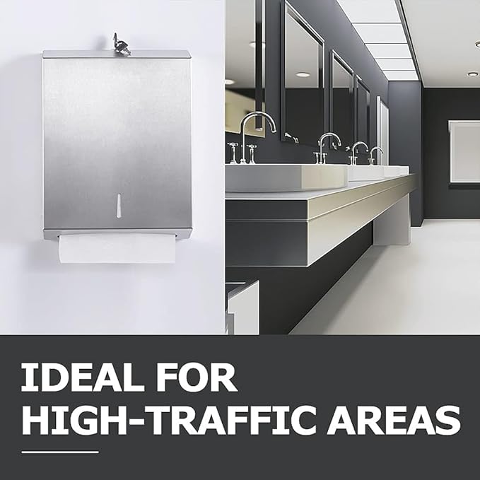 2 Packs Paper Towel Dispenser Wall Mount Commercial, Touchless Hand Towel Dispenser with Lock (Stainless Steel)-DeskLoop Office