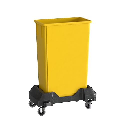 23 Gallon Yellow Slim Jim Trash Can with Dolly-DeskLoop Office