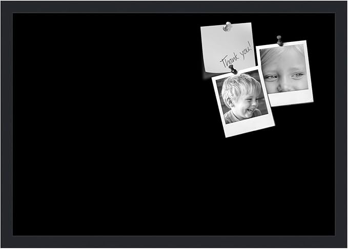 PinPix 26x18 Inch Cork Bulletin Board. This Decorative Framed Pin Board Comes with Solid Black Design and a Satin Black Frame. Ideal for Home Office Decor or Message Board (PinPix-622)-DeskLoop Office